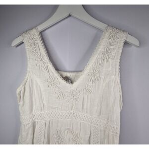 India Boutique Dress Womens S M L White‎ Embroidered Boho Midi Fairy Ethereal